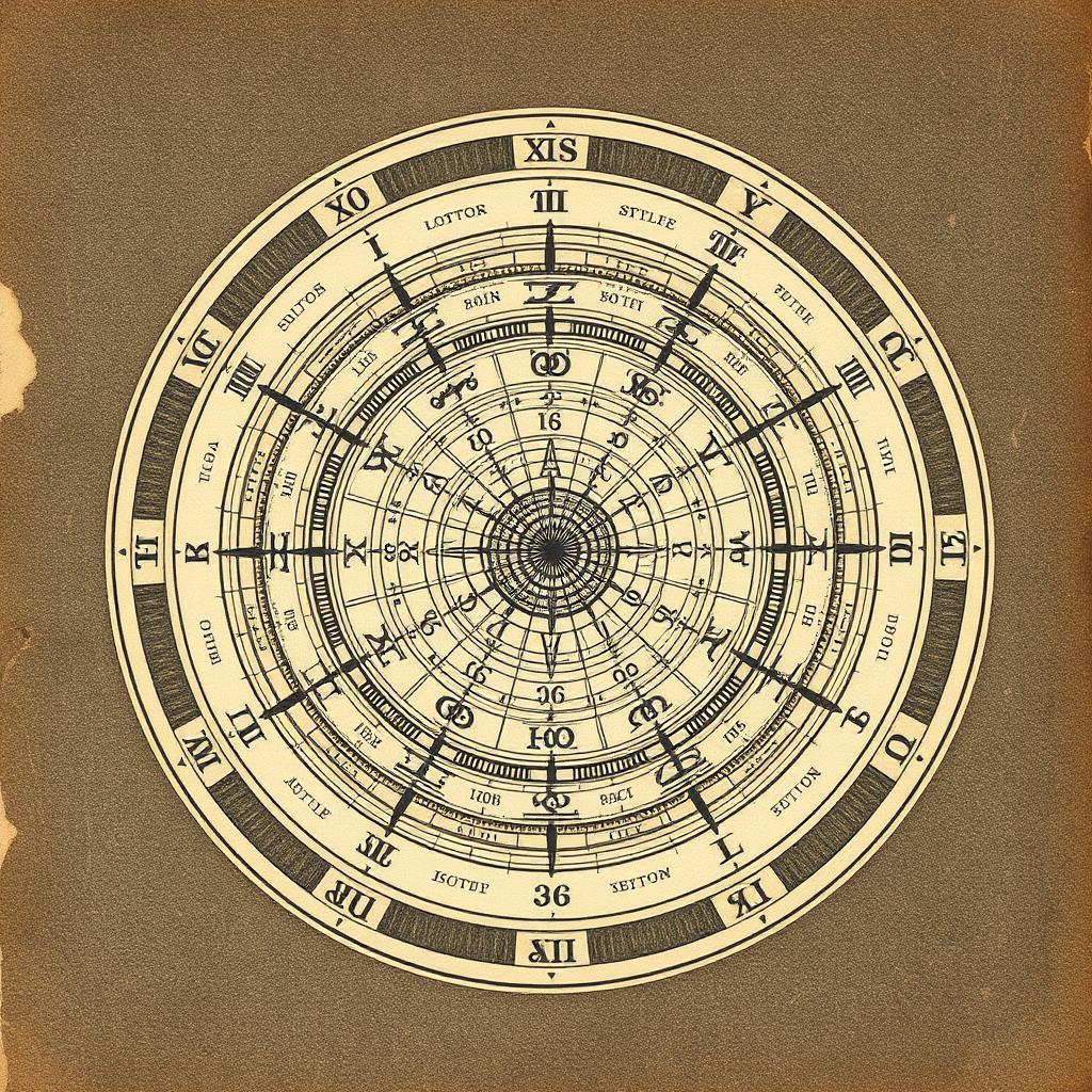 Astrological wheel chart with concentric annotated rings